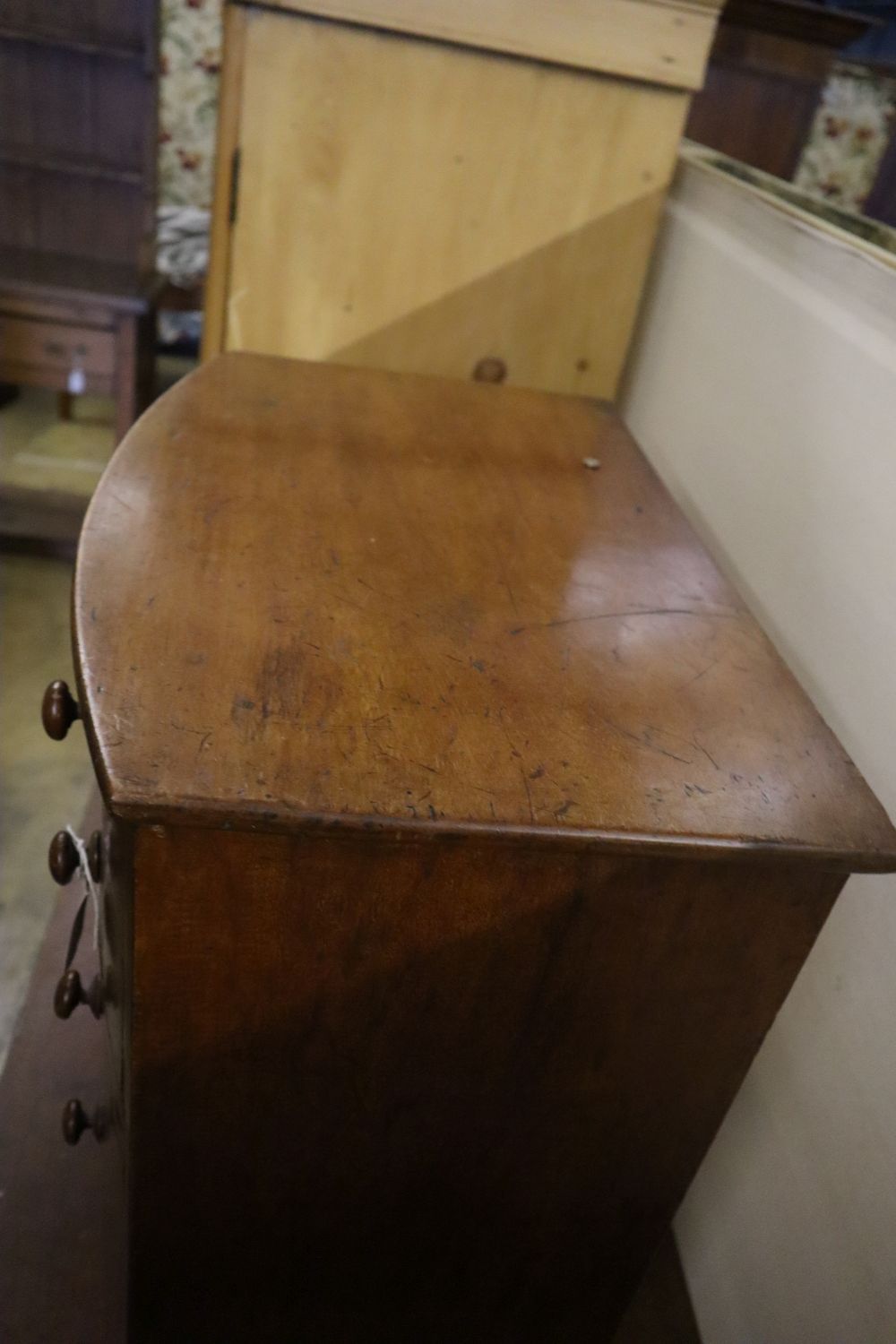 A Regency mahogany bowfront commode (altered), width 60cm depth 39cm height 69cm